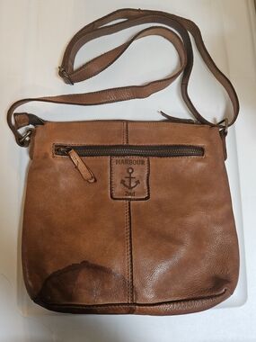 Harbour 2nd Brown Leather Crossbody Bag 9"x11" Magnetic Zip Closures